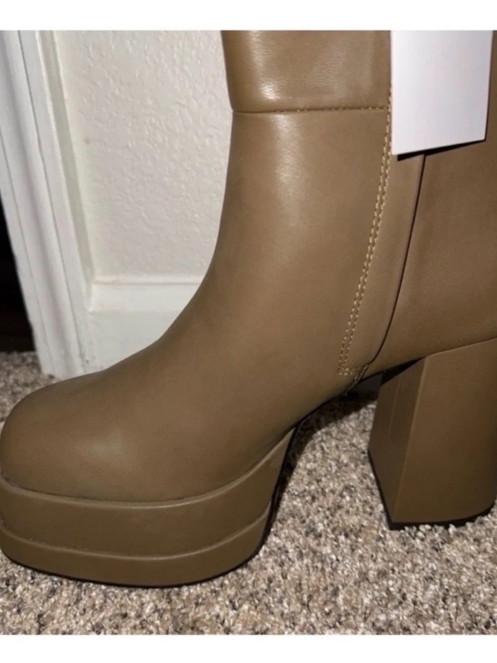 H&M Olive Platform Block-Heel Ankle Boots